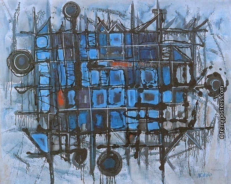 Modrá kompozice: olej, lak, plátno 125x154cm; 1960