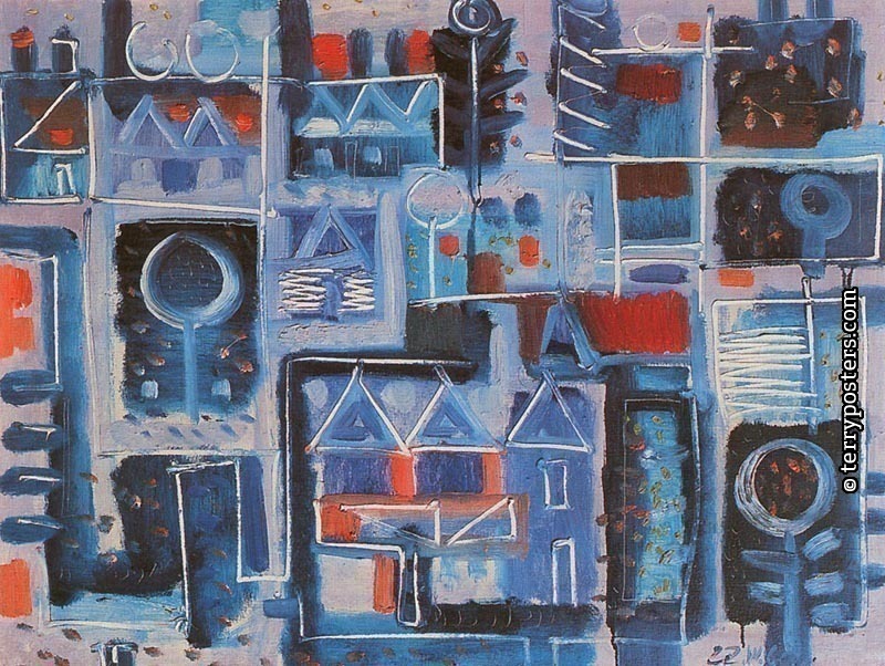 Modrá vesnice: olej, plátno 73x92cm; 1960