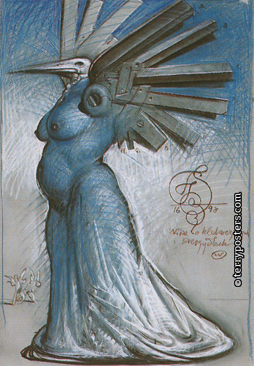 Nike o klekoczacych skrzydlach, kresba na papíře, 100 x 70 cm, Warszawa 1998