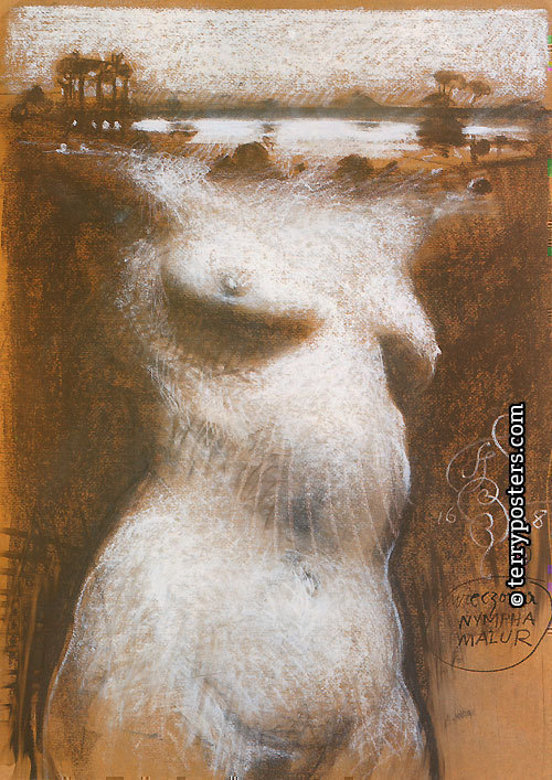 Wieczorna nympha Mazur, kresba na papíře, 70 x 50 cm, Reszel 1998