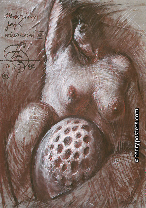 Narodziny jaja wiecznosci III, kresba na papíře, 100 x 70 cm, Mikolow 1994
