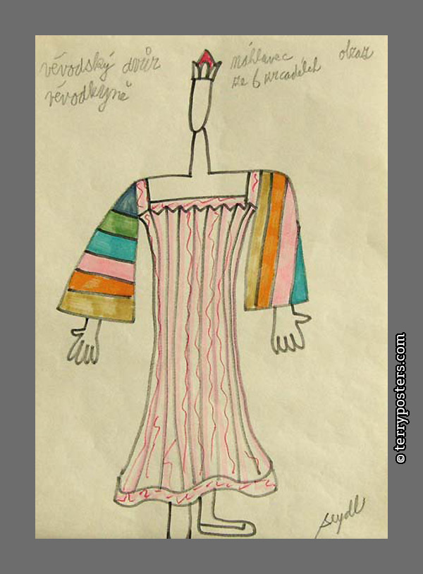 Vévodkyně:: tužka, fix, papír21 x 29 cm; (návrh na kostým)