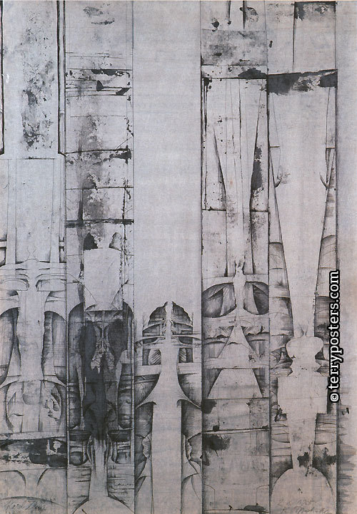 Antropomorfní architektura; 1965 / kresba čínskou tuší, papír, 850 x 594 mm /