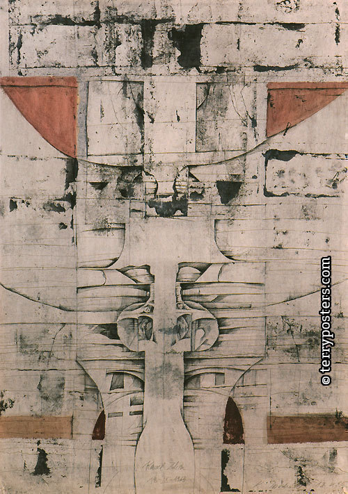 Antropomorfní architektura;1965 / kresba čínskou tuší, kvaš, papír, 873 x 618 mm /