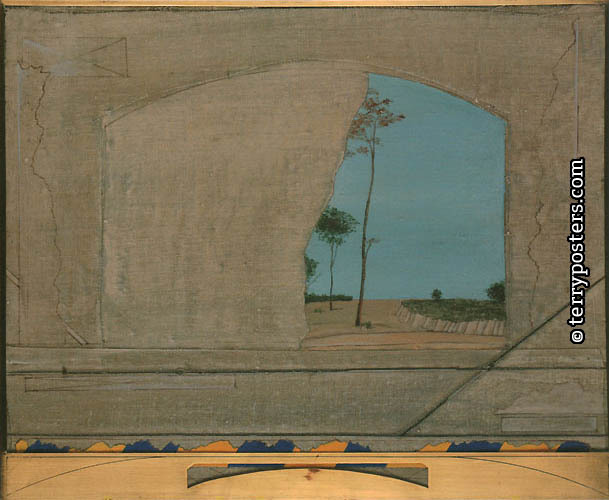 Krajina I, 1974 / kombinovaná technika, plátno, mosaz, 40 x 49 cm /