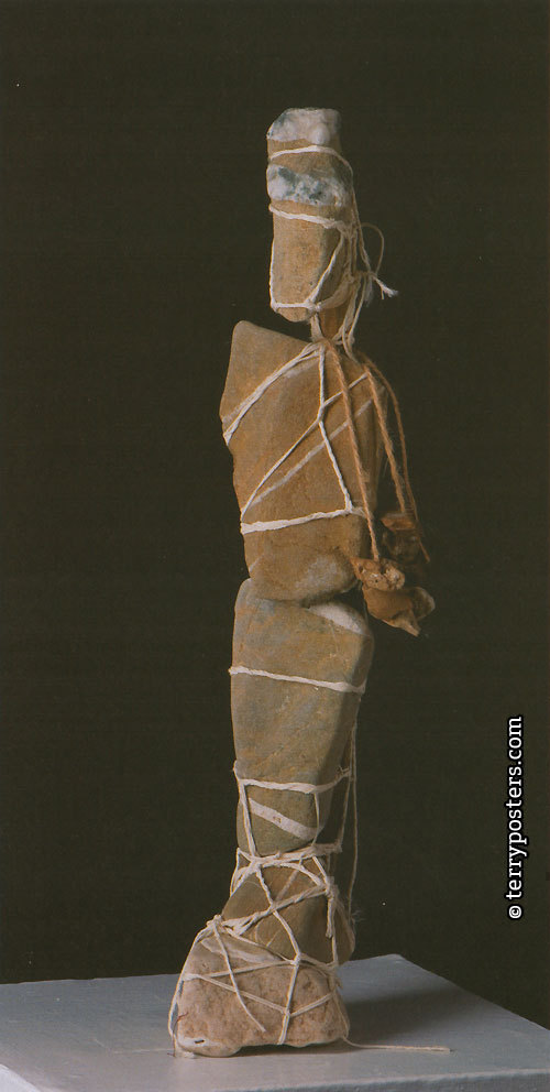 Figura, 2000 - 2003 / asambláž, kameny, provaz, 49 x 9 x 12 cm /