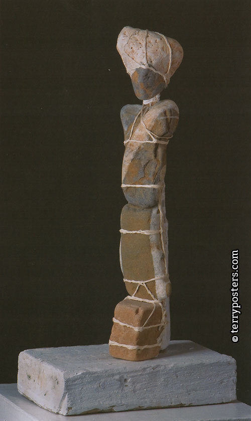 Figura, 2000 - 2003 / asambláž, kameny, provaz, 43 x 8 x 11 cm /
