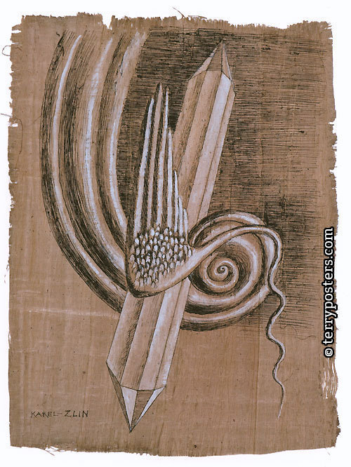 Čas, 1999 / kresba čínskou tuší, papyrus, 43 x 22 cm /