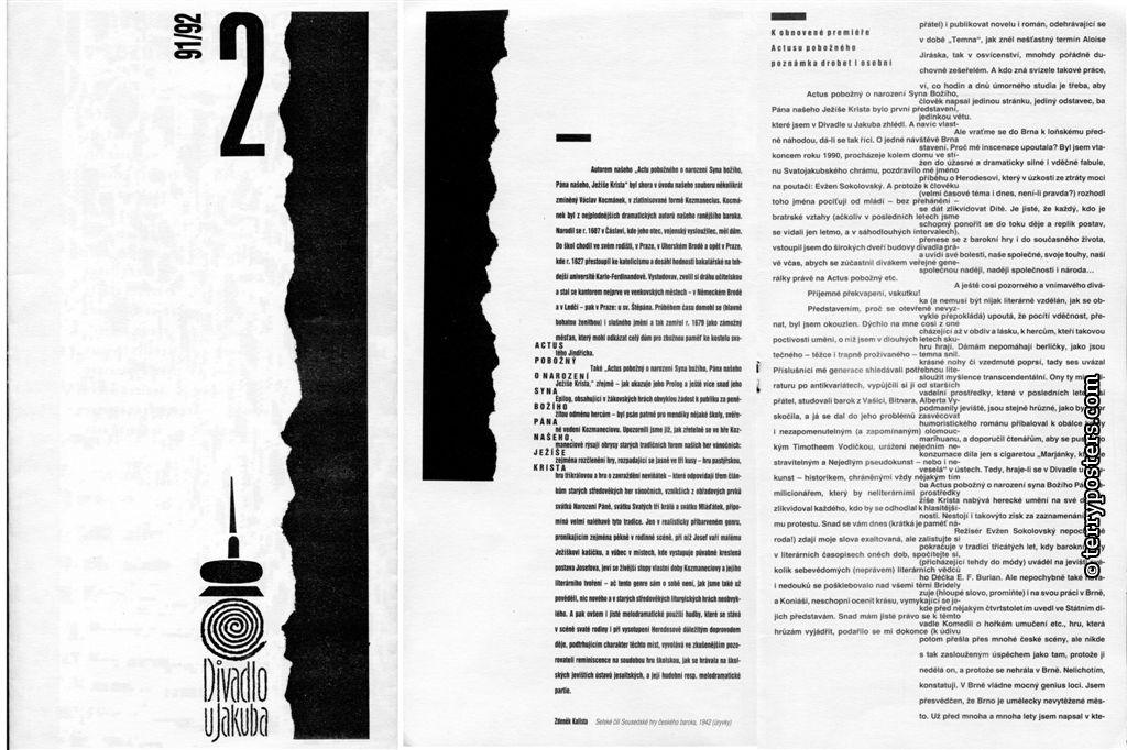 Divadlo u Jakuba Brno, obálka a dvoustrana programu, ofset, 1991